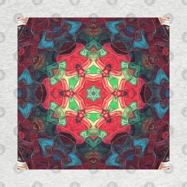 Mosaic Mandala Flower Red Teal and Blue by WormholeOrbital